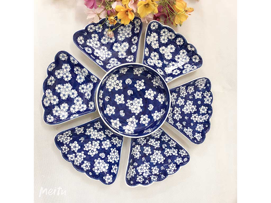 Bộ bát đĩa Bát Tràng mặt trời đi băng ngàn hoa mai 2